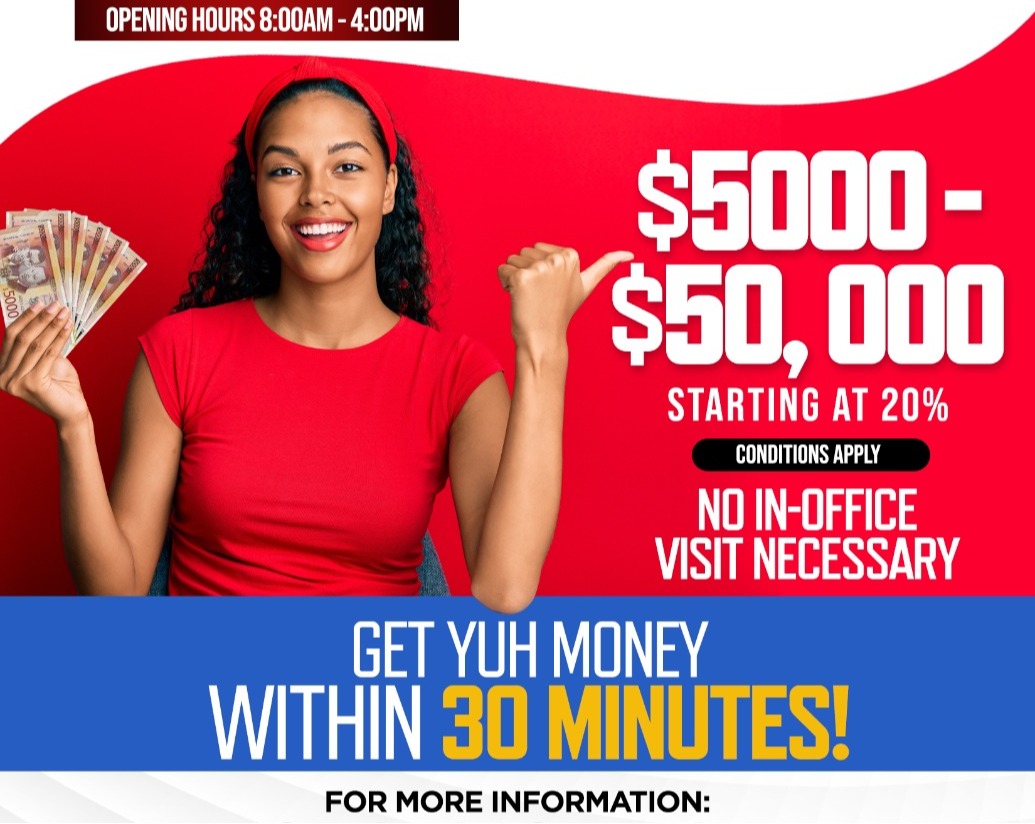 Smiling woman holding cash and pointing